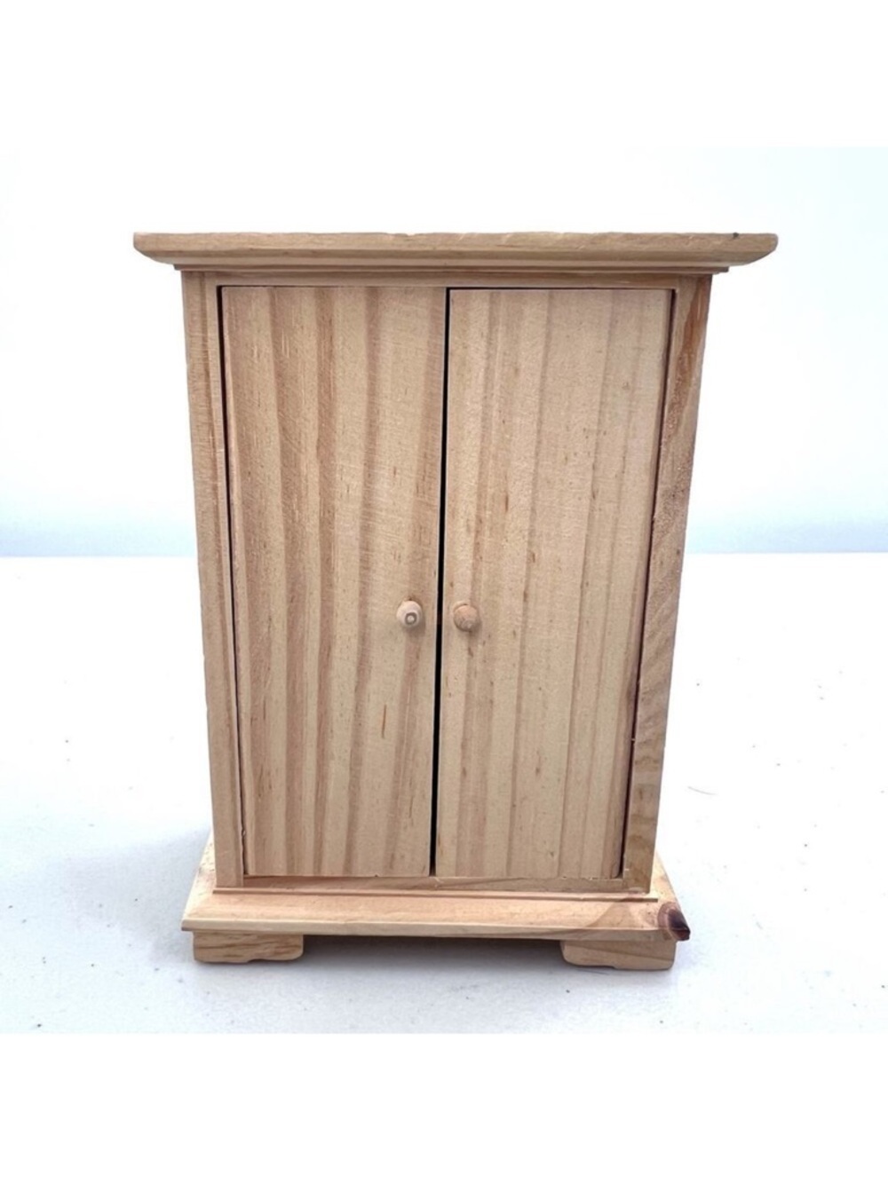 Raw Wood Armoire Cupboard Pantry For Dollhouse Miniature With Opening Doors 1:12